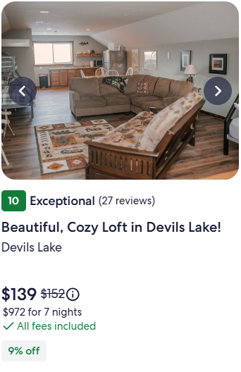 Beautiful, Cozy Loft in Devils Lake! Devils Lake
